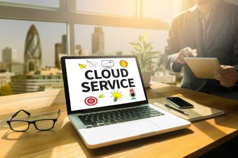 Cloud Service (Cloud Computing diagram on the new computer inter 스톡 사진