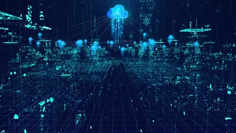 Cloud service cloud signal data transmission covers cities Stock Footage 163648216