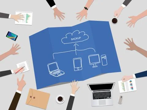 Cloud Service Concept backup data concept illustration with hand team work Stock Illustration