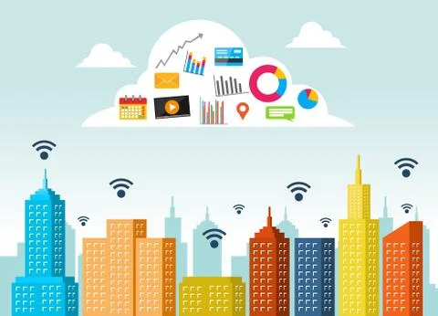 Cloud service concept. Cloud computing technology. Internet of things cloud w 스톡 일러스트