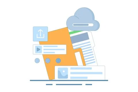 Cloud service concept. Data storage. Files uploaded to cloud storage. Stock Illustration