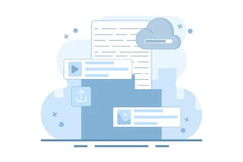 Cloud service concept. Data storage. Files uploaded to cloud storage. イラスト素材