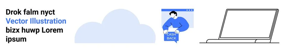 Cloud Service Concept with Laptop, Cloud, and User in Vector Art Stock Illustration