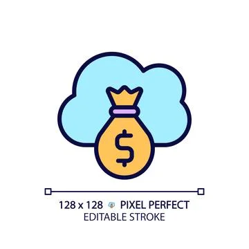 Cloud service cost pixel perfect RGB color icon Stock Illustration