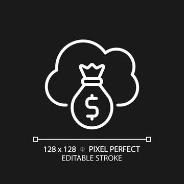 Cloud service cost pixel perfect white linear icon for dark theme Stock Illustration