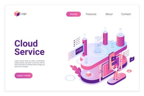 Cloud service, database landing page isometric vector template 스톡 일러스트