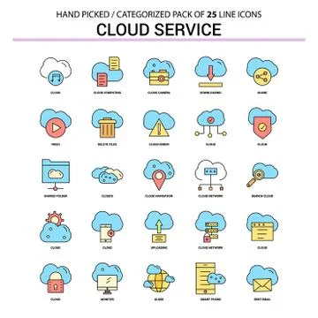 Cloud Service Flat Line Icon Set - Business Concept Icons Design 库存插图