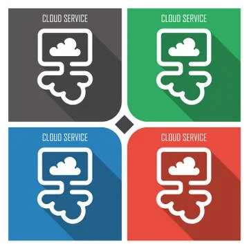 Cloud service flat vector icon on colorful background. simple PC web icons eps8. Stock Illustration