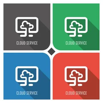 Cloud service flat vector icon on colorful background. simple PC web icons eps8. Stock Illustration