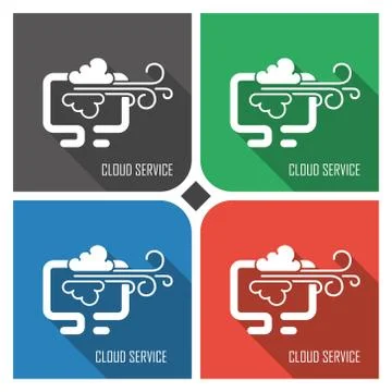 Cloud service flat vector icon on colorful background. simple PC web icons eps8. Stock Illustration