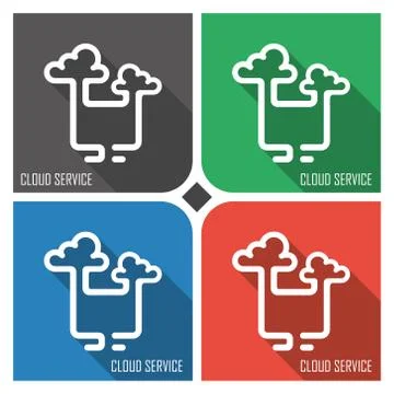 Cloud service flat vector icon on colorful background. simple PC web icons eps8. Stock Illustration
