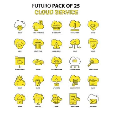 Cloud Service Icon Set. Yellow Futuro Latest Design icon Pack 스톡 일러스트