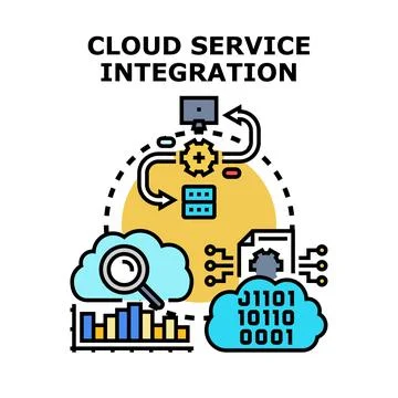 Cloud service integration connecting processes and data Stockillustratie