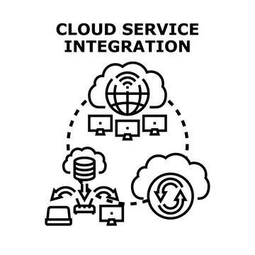 Cloud service integration for global data sharing Stock Illustration