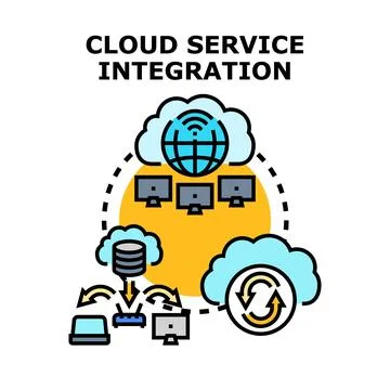 Cloud service integration for global data sharing Stock Illustration