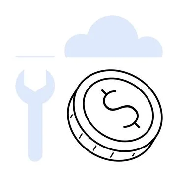 Cloud service management represented by a wrench and coin with dollar sign Stockillustratie