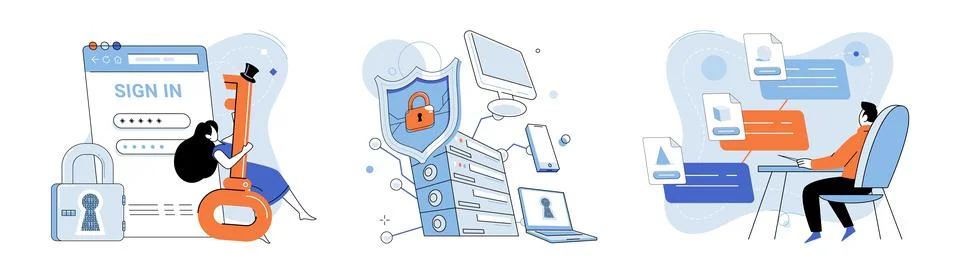 Cloud service. The network is vital component cloud services, enabling seamless Stock Illustration