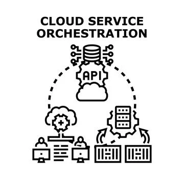 Cloud service orchestration managing data and user access イラスト素材