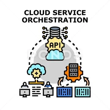 Cloud service orchestration managing data and user access 库存插图