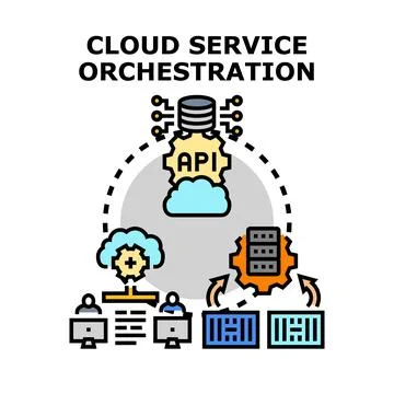 Cloud service orchestration managing data and user access Stock Illustration