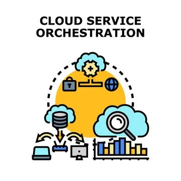 Cloud service orchestration managing digital infrastructure and data Illustrazione stock