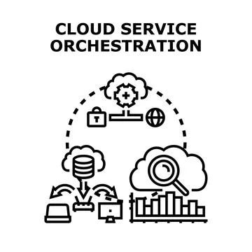Cloud service orchestration managing digital infrastructure and data Illustrazione stock