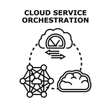 Cloud service orchestration managing networking data infrastructure Stock Illustration