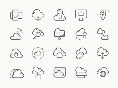 Cloud service server hosting line icons Stock Illustration