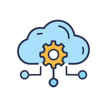 Cloud service setup. Cloud computing, data storage, network, and gear confi.. 스톡 일러스트