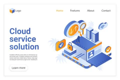 Cloud service solution landing page vector template Illustrazione stock
