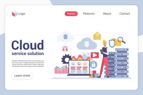 Cloud service solution landing page vector template Stock Illustration