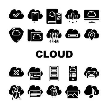 Cloud Service Storage Collection Icons Set Vector 스톡 일러스트
