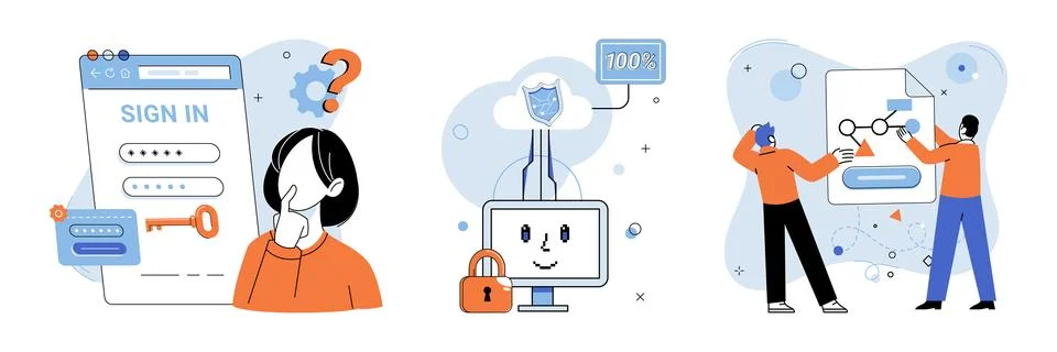 Cloud service. Tech professionals specialize in designing and implementing Illustrazione stock