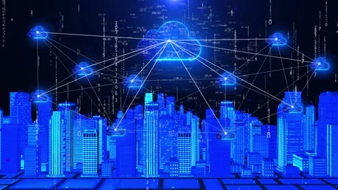Cloud service technology smart city network connection Stock Footage 141443701