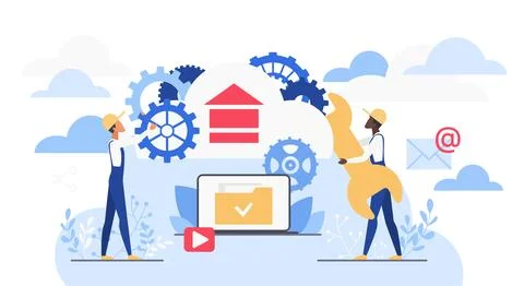 Cloud Service Technology with Teamwork Concept Stockillustratie