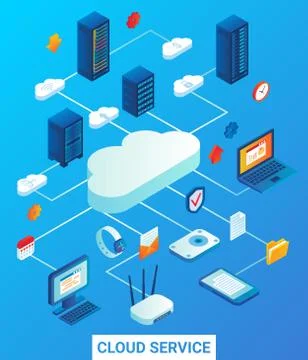 Cloud service vector flat isometric illustration Stock Illustration