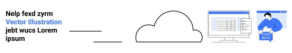 Cloud Service Vector with Text, Data Screen, and Support Interaction Elements イラスト素材