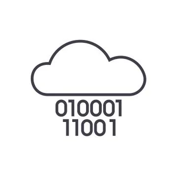 Cloud service,digits zero one,binary code vector line icon, sign, illustratio Stock Illustration