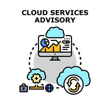 Cloud services advisory exploring data management security and optimization Stock Illustration