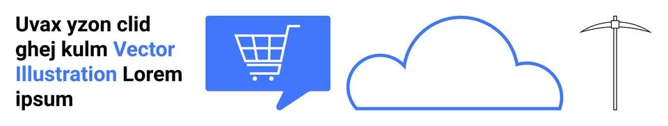 Cloud Services and E-Commerce Concepts with Shopping Cart and Data Processi.. Illustrazione stock