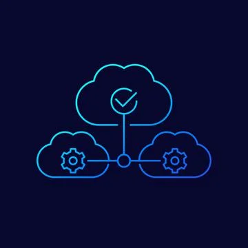 Cloud services and saas line icon, vector Stock Illustration