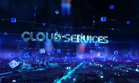 Cloud Services - businessman working and touching with augmented virtual reality Illustrazione stock