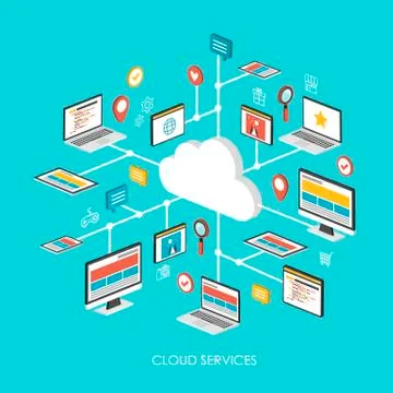 Cloud services concept 3d isometric infographic Stock Illustration