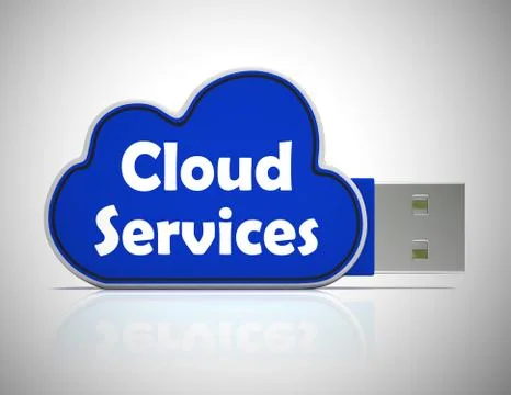 Cloud services concept icon shows cloudscape computing - 3d illu Illustrazione stock