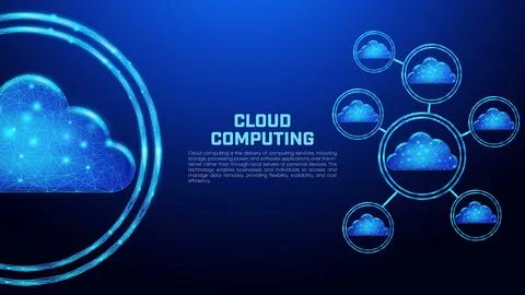 Cloud services concept in low poly style and dark blue background Stock Illustration
