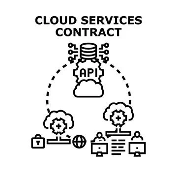 Cloud services contract concept agreement with api Stock Illustration