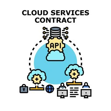Cloud services contract concept agreement with api Stock Illustration