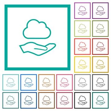 Cloud services flat color icons with quadrant frames イラスト素材