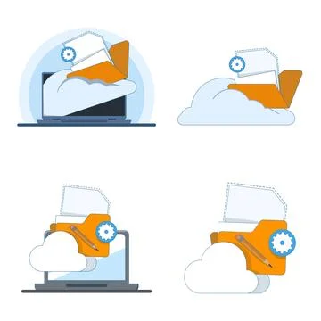Cloud services flat icon illustration set in vector style 스톡 일러스트