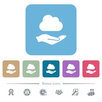 Cloud services flat icons on color rounded square backgrounds Illustrazione stock